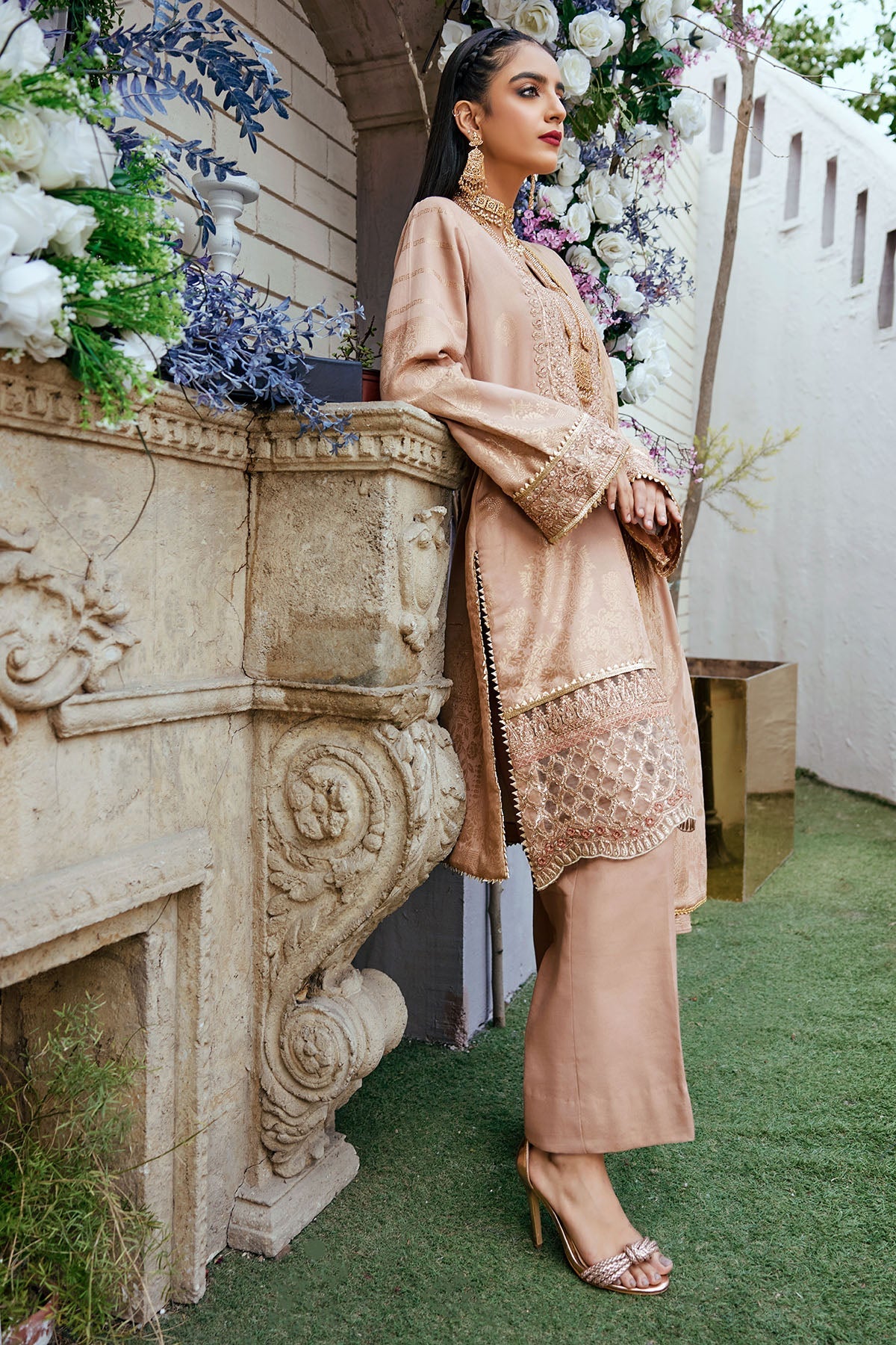 3869-SOHA EMBROIDERED BEMBERG CHIFFON STITCHED