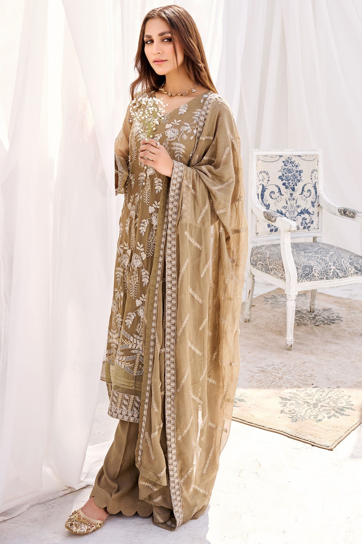 3896-ISLA EMBROIDERED BEMBERG CHIFFON UNSTITCHED