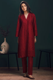 3990-RED SCHIFFLI EMBROIDERED LAWN STITCHED