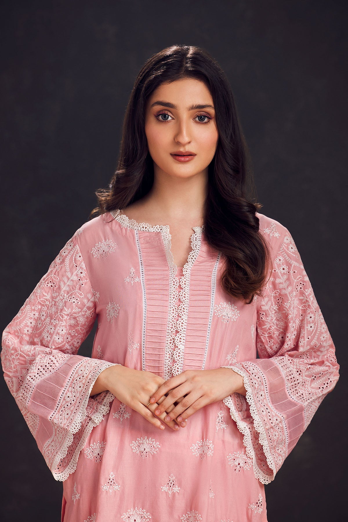 3995-PINK SCHIFFLI EMBROIDERED LAWN STITCHED