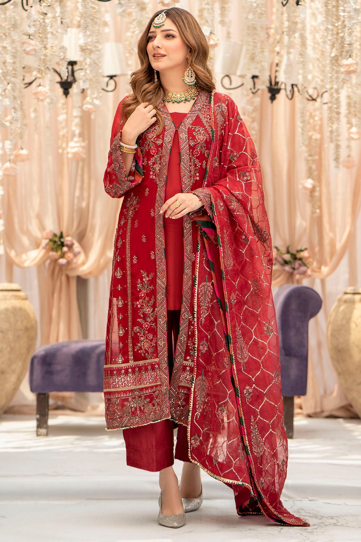 4116-YAREN EMBROIDERED BEMBERG CHIFFON STITCHED