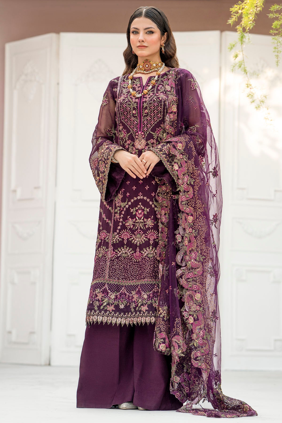 4118-CLAUDIA EMBROIDERED BEMBERG CHIFFON UNSTITCHED