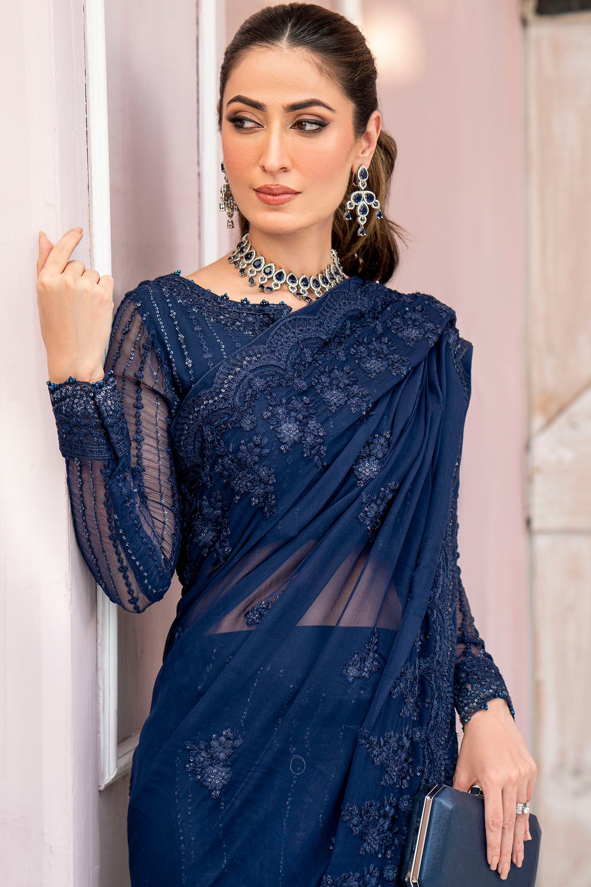 4120-CASPARA EMBROIDERED BEMBERG CHIFFON STITCHED