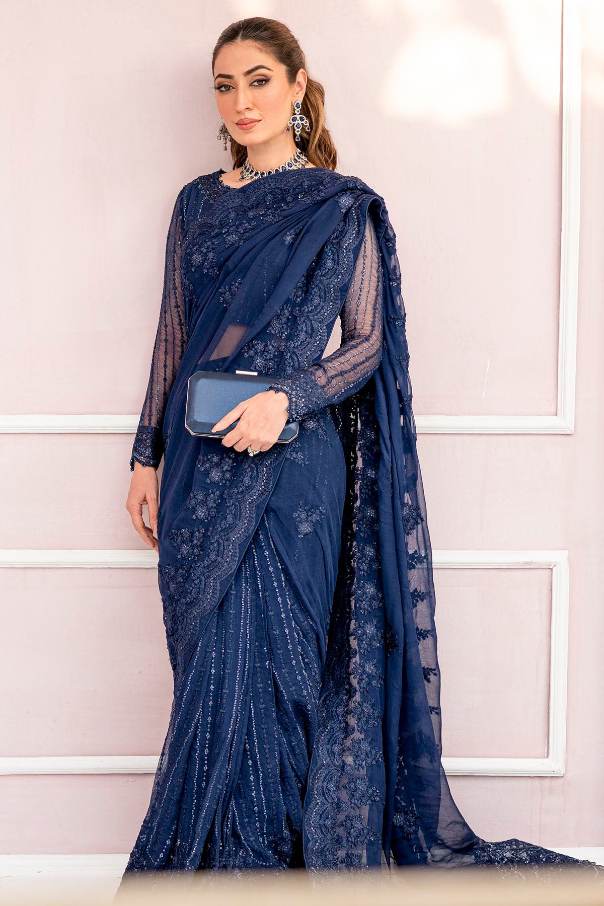4120-CASPARA EMBROIDERED BEMBERG CHIFFON STITCHED