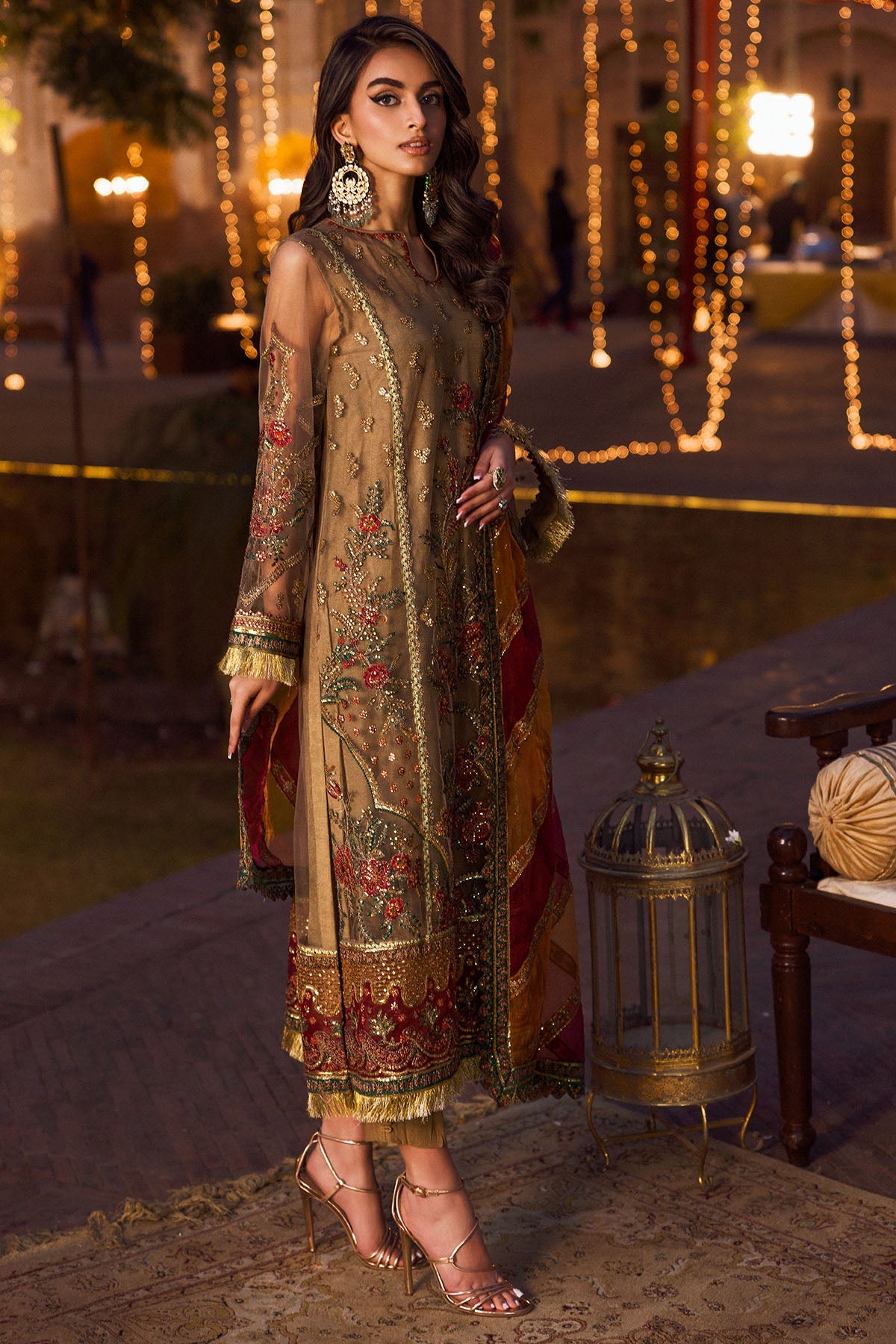 4124-MEHAR EMBROIDERED SILK NET STITCHED
