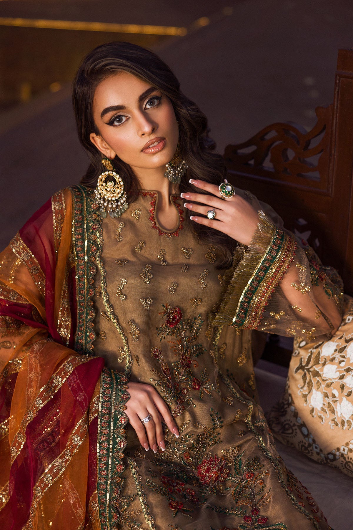 4124-MEHAR EMBROIDERED SILK NET STITCHED