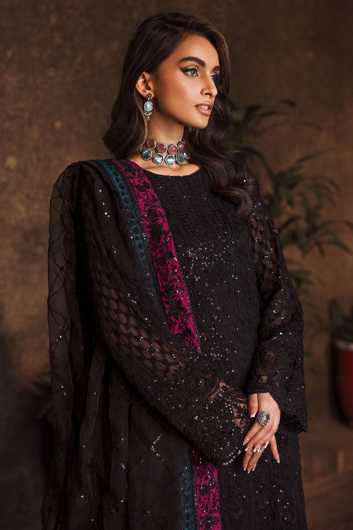 4128-GEET EMBROIDERED BEMBERG CHIFFON STITCHED