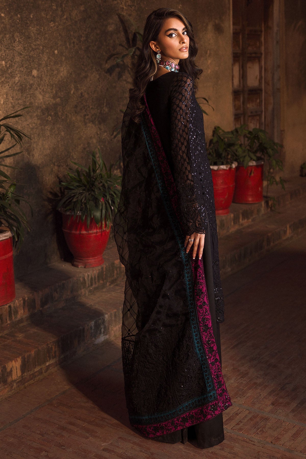 4128-GEET EMBROIDERED BEMBERG CHIFFON STITCHED