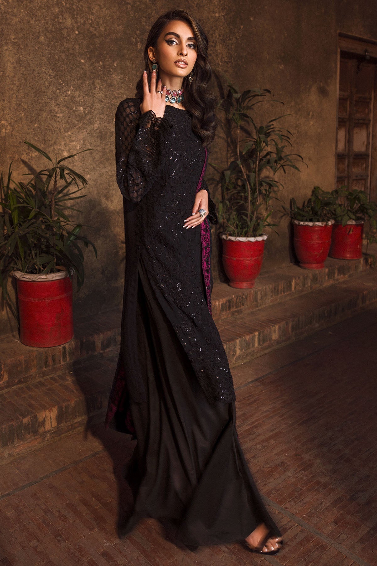 4128-GEET EMBROIDERED BEMBERG CHIFFON STITCHED