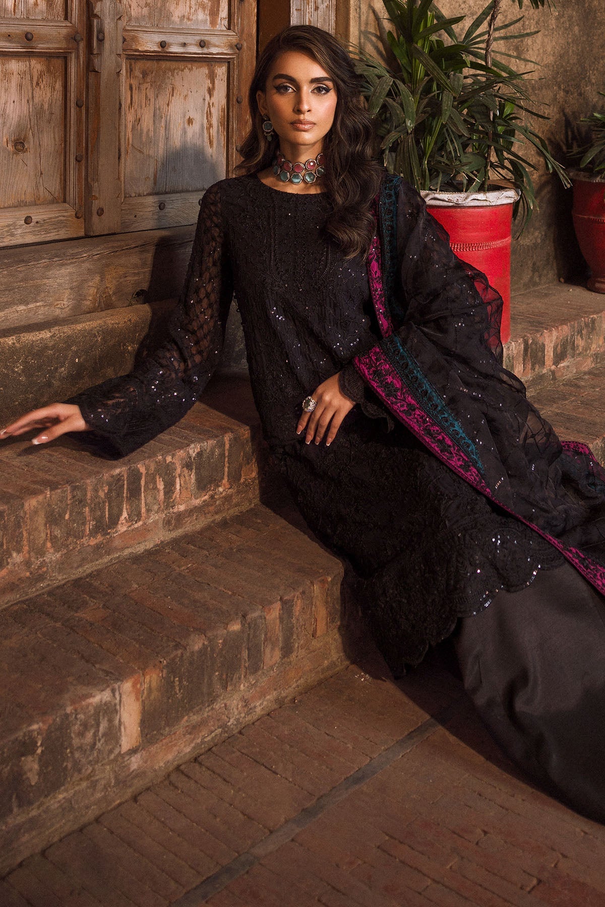 4128-GEET EMBROIDERED BEMBERG CHIFFON STITCHED