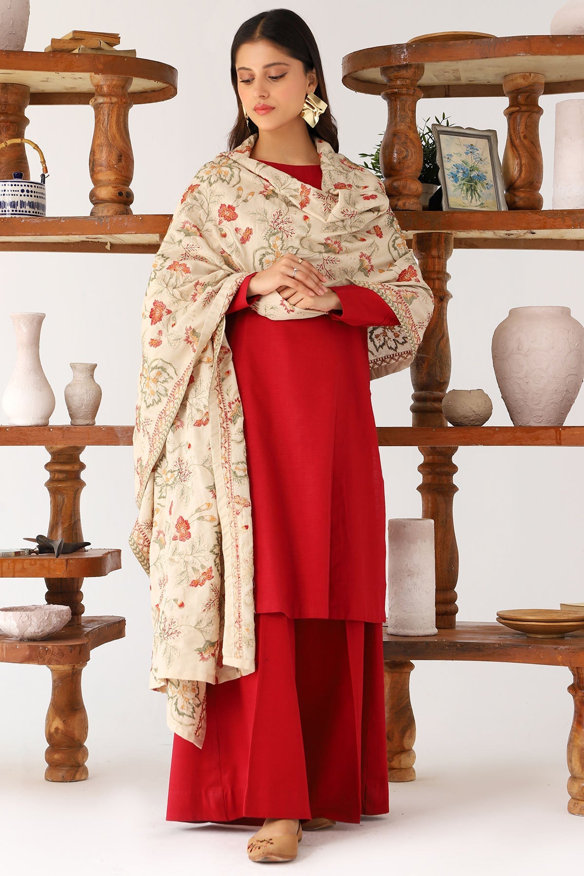 4195-ALESHA EMBROIDERED KARANDI SHAWL