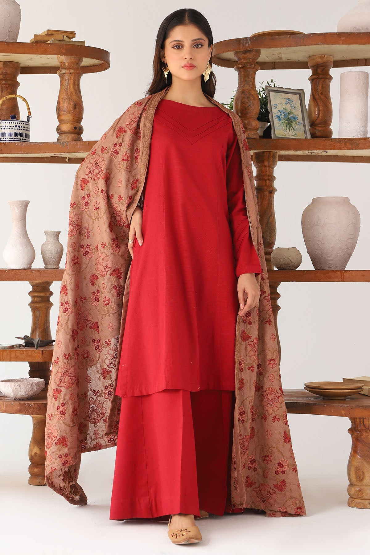 4196-MAHNAZ EMBROIDERED KARANDI SHAWL