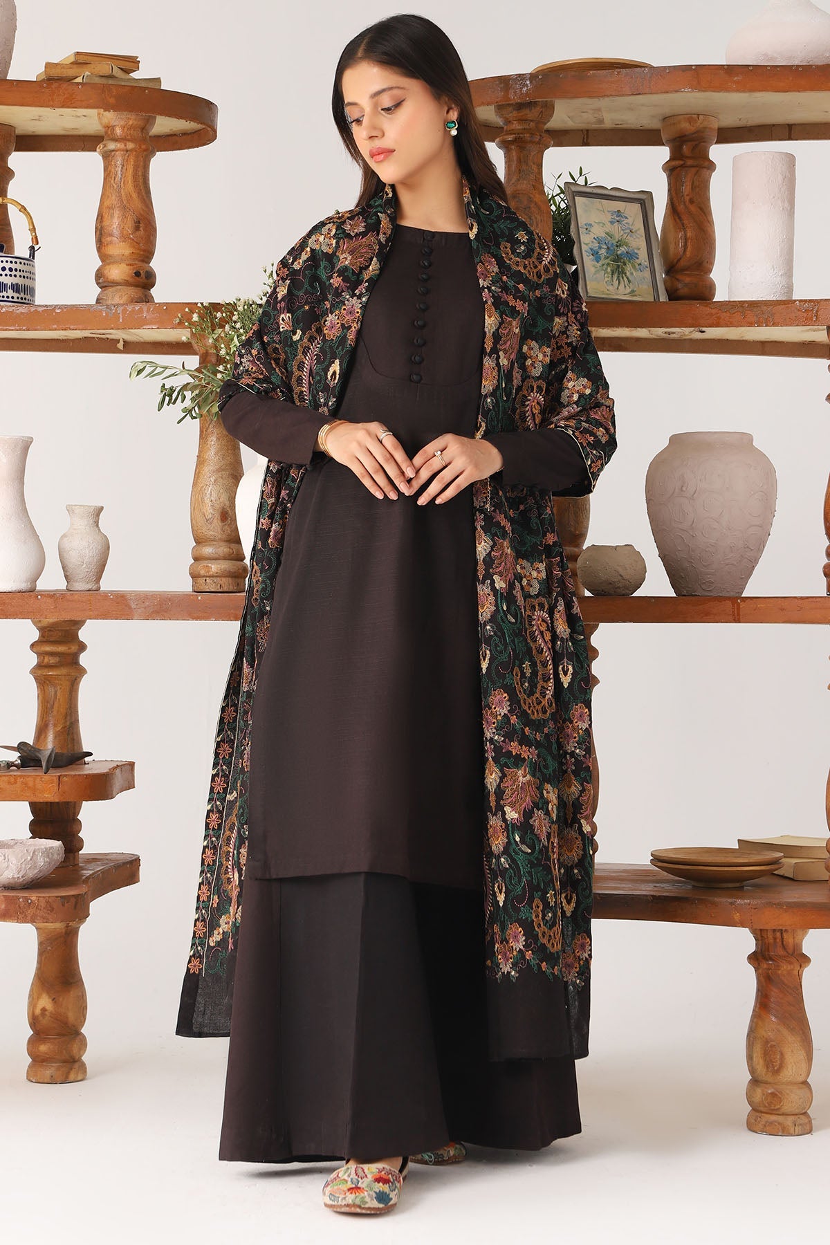 4204-MEHRZAD EMBROIDERED KHADDAR SHAWL