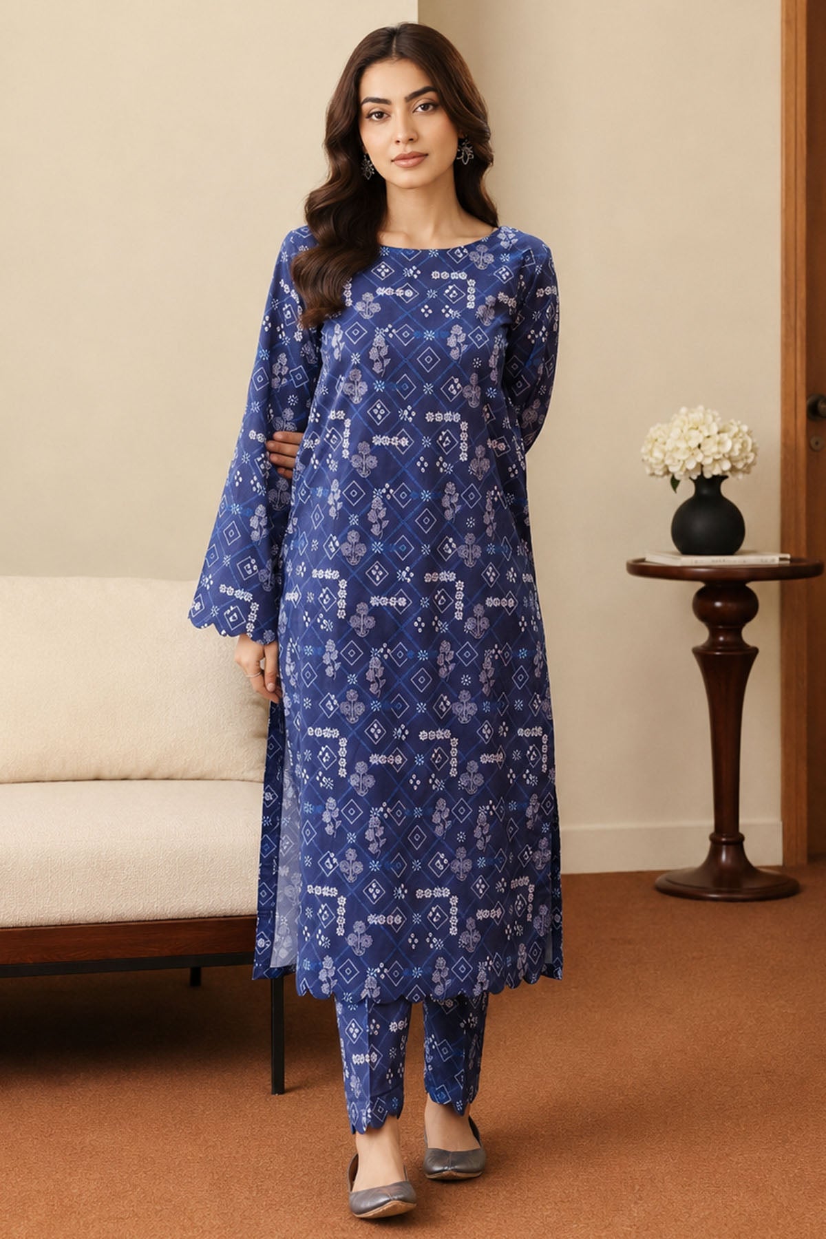 4554-LEELA DIGITAL PRINTED LAWN STITCHED