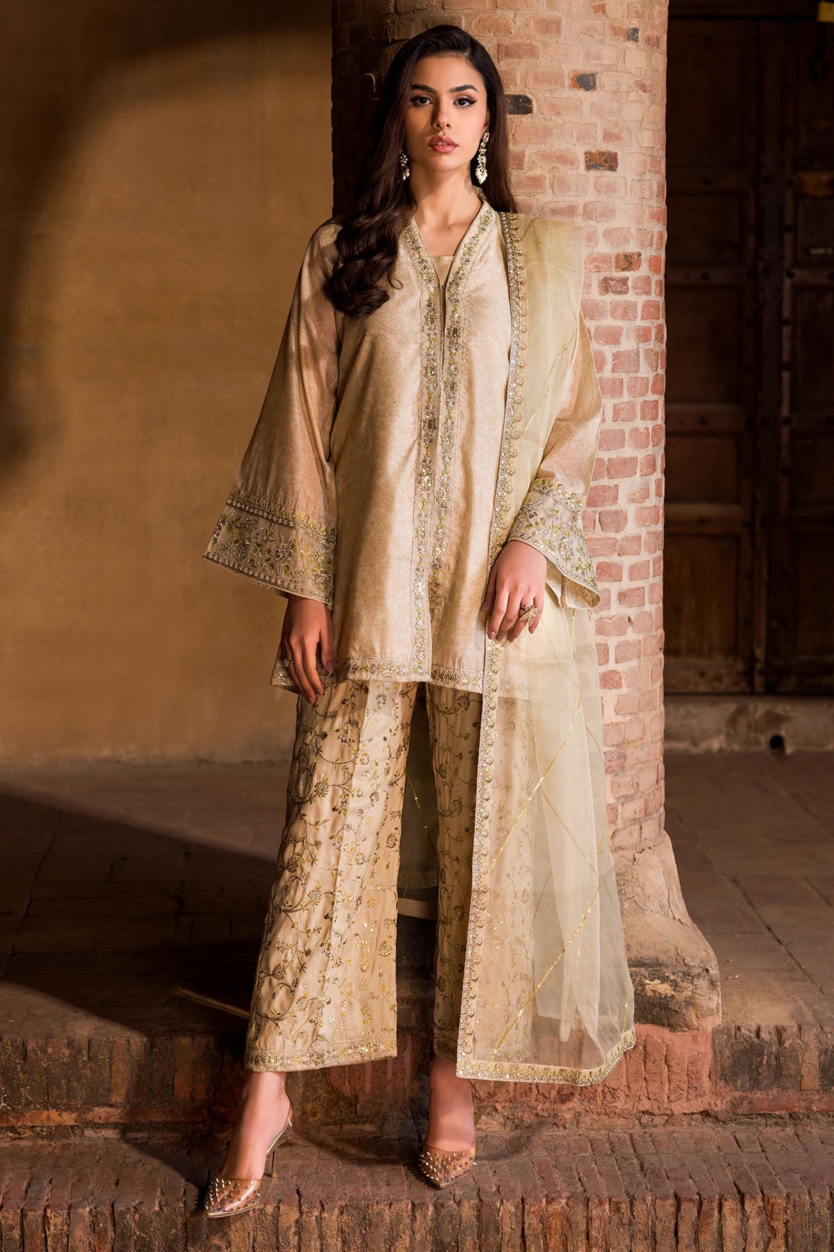 4594-SANDALWOOD EMBROIDERED JAMAVAR STITCHED