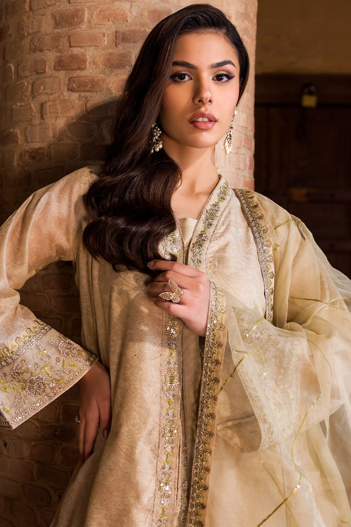 4594-SANDALWOOD EMBROIDERED JAMAVAR STITCHED
