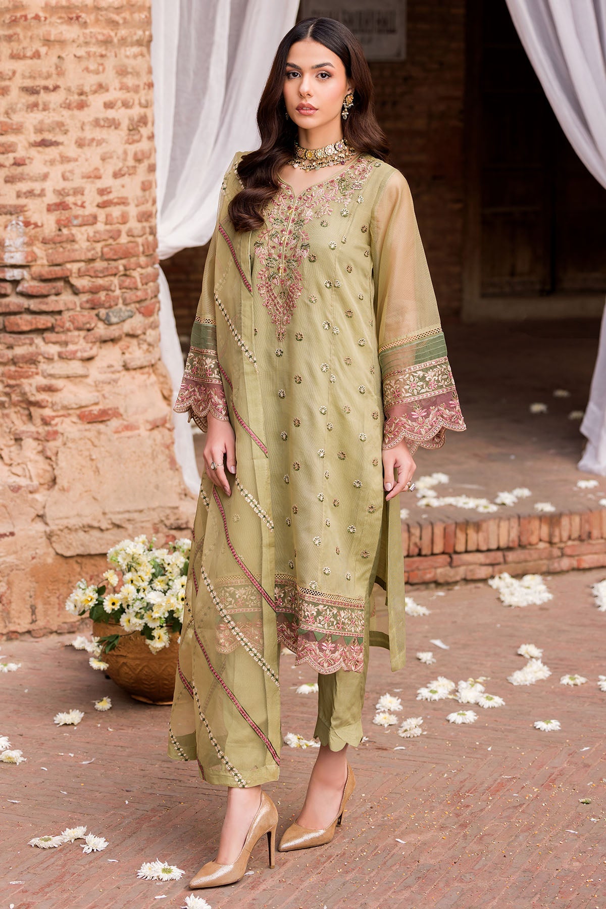4596-NIGHTINGALE EMBROIDERED SILK NET STITCHED
