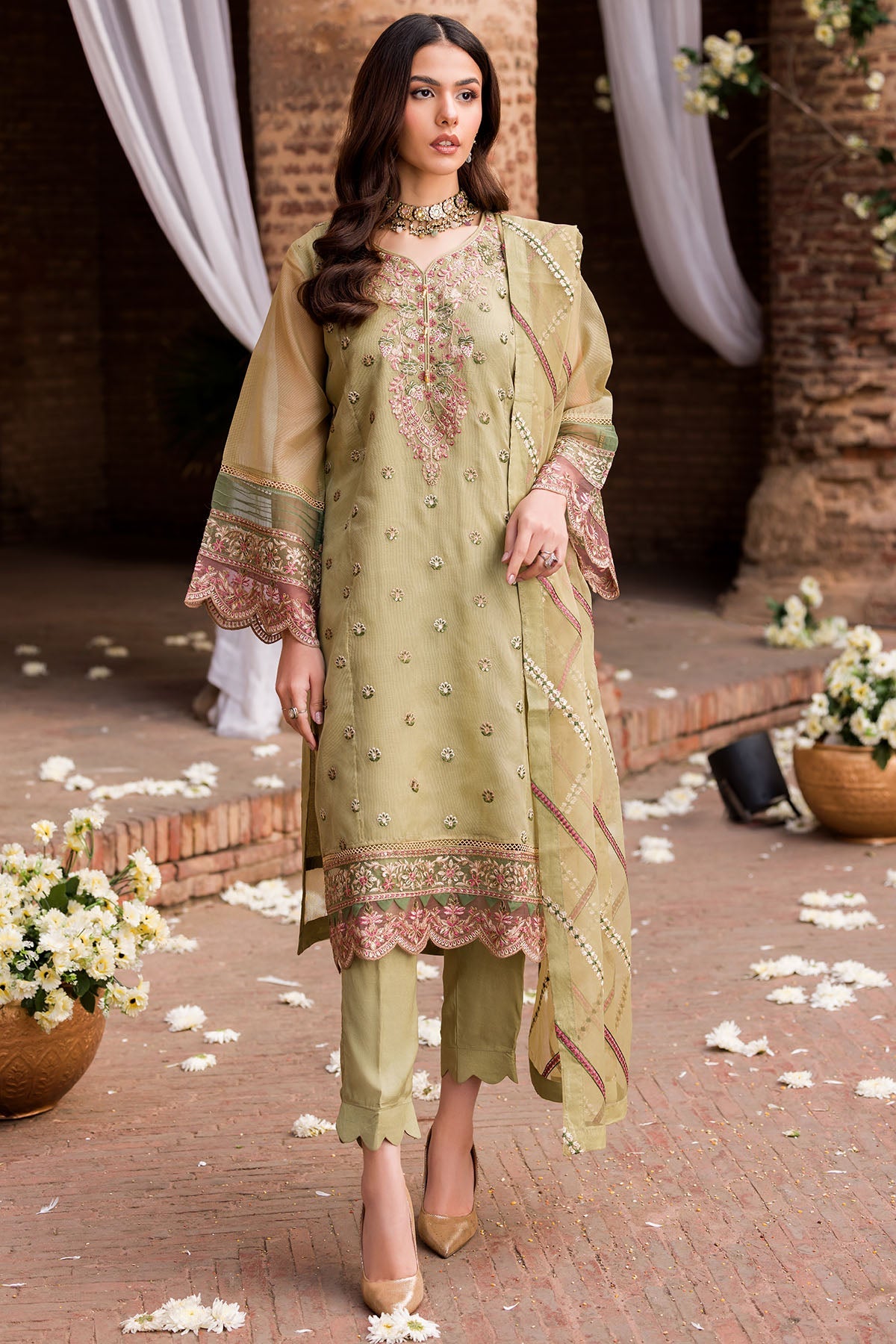 4596-NIGHTINGALE EMBROIDERED SILK NET STITCHED