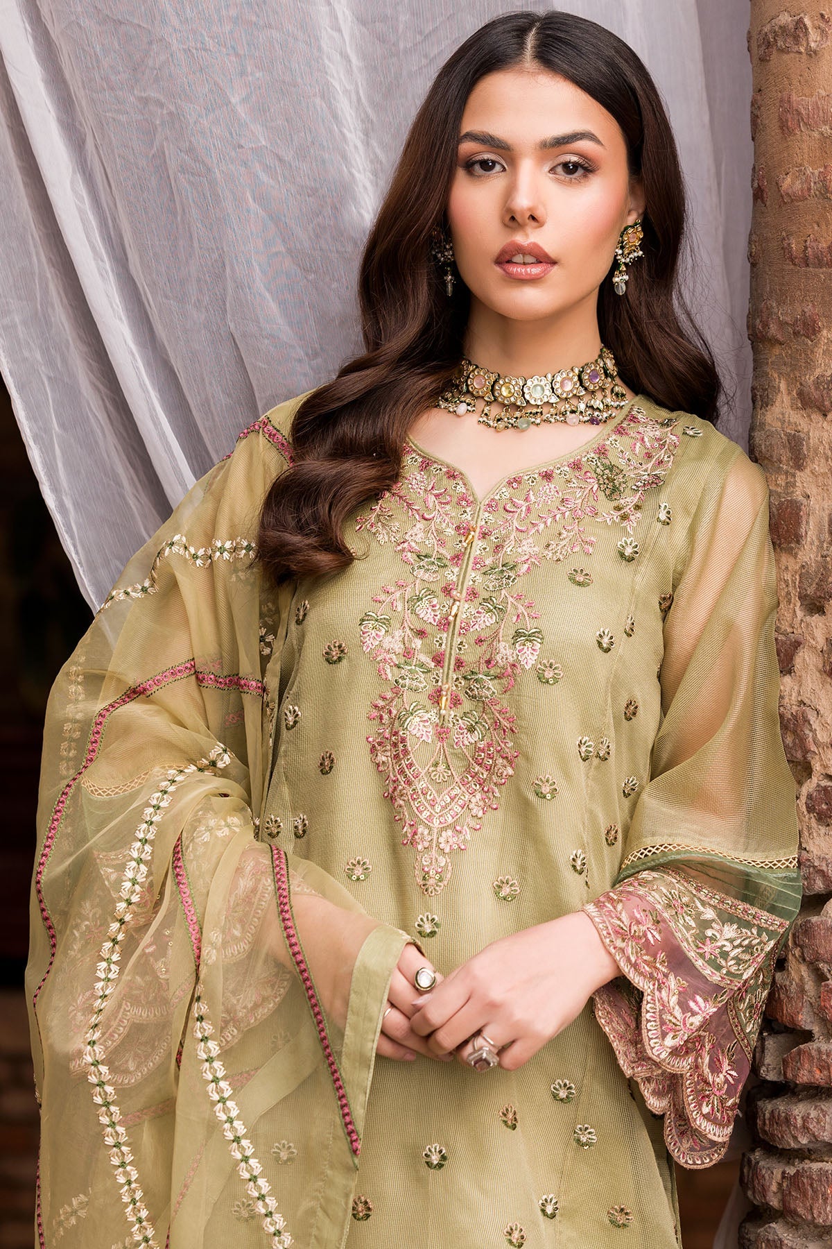 4596-NIGHTINGALE EMBROIDERED SILK NET STITCHED