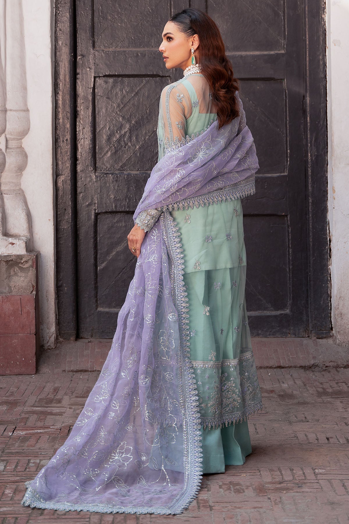 4814-FAKEEHAH EMBROIDERED SILK NET STITCHED