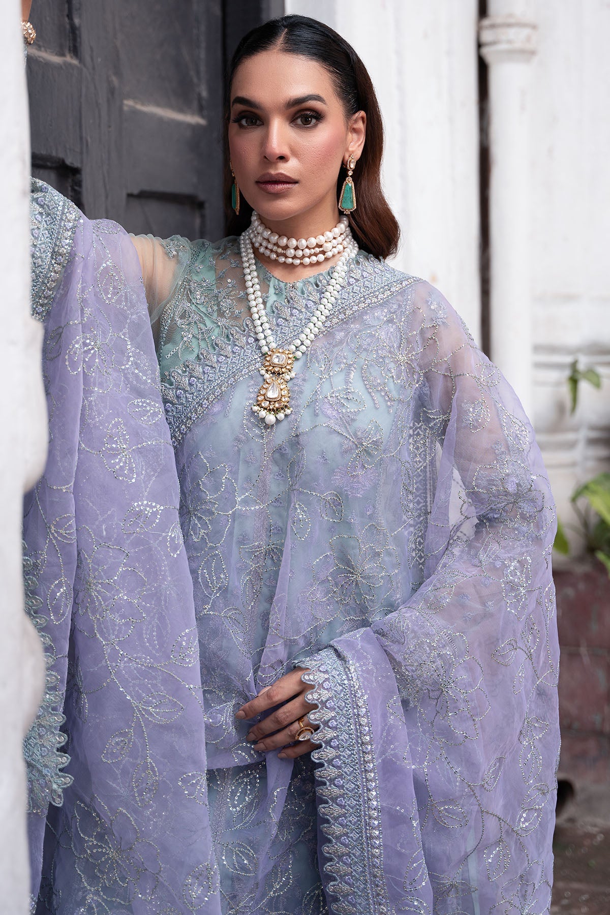 4814-FAKEEHAH EMBROIDERED SILK NET UNSTITCHED