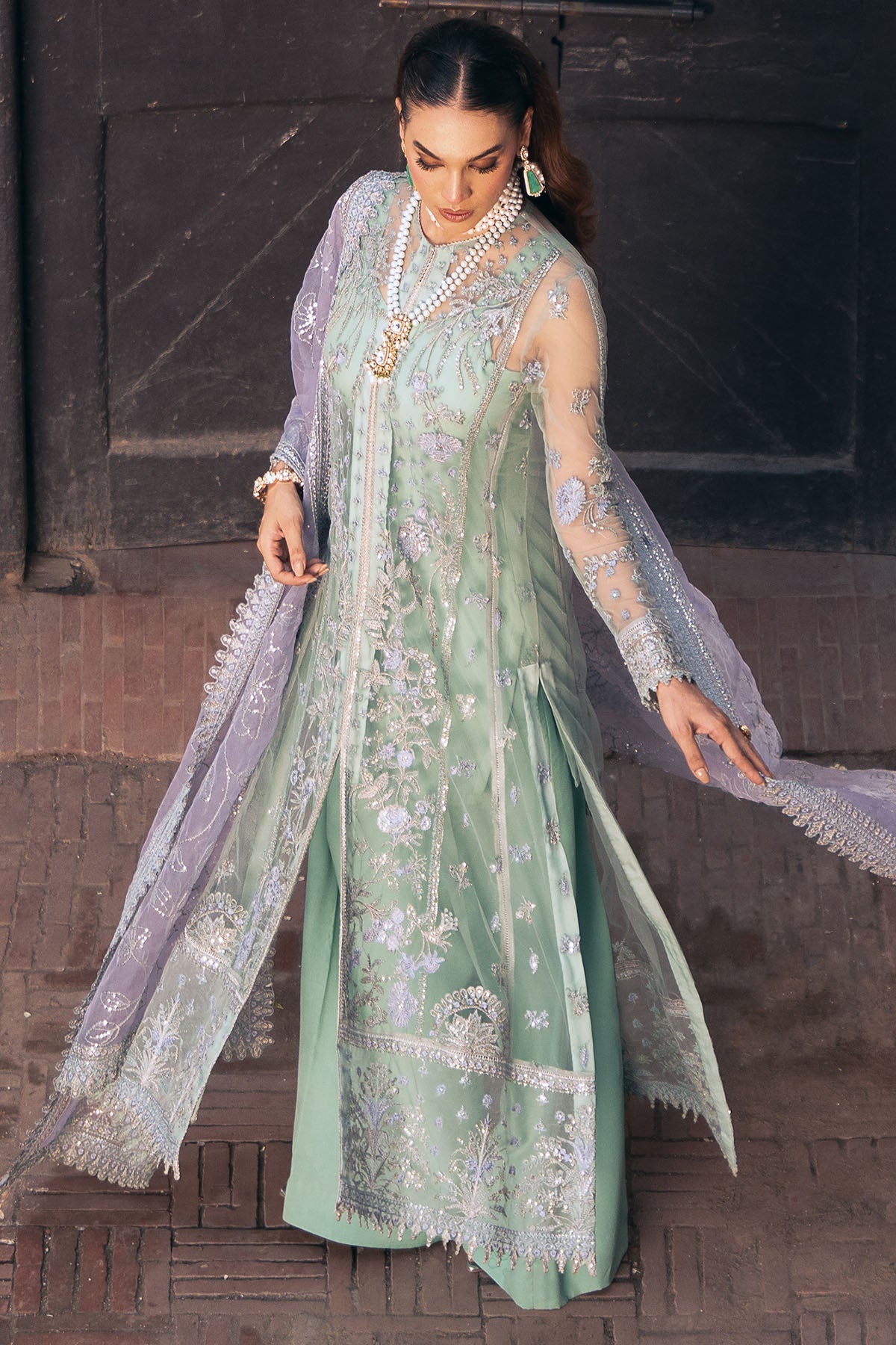 4814-FAKEEHAH EMBROIDERED SILK NET UNSTITCHED