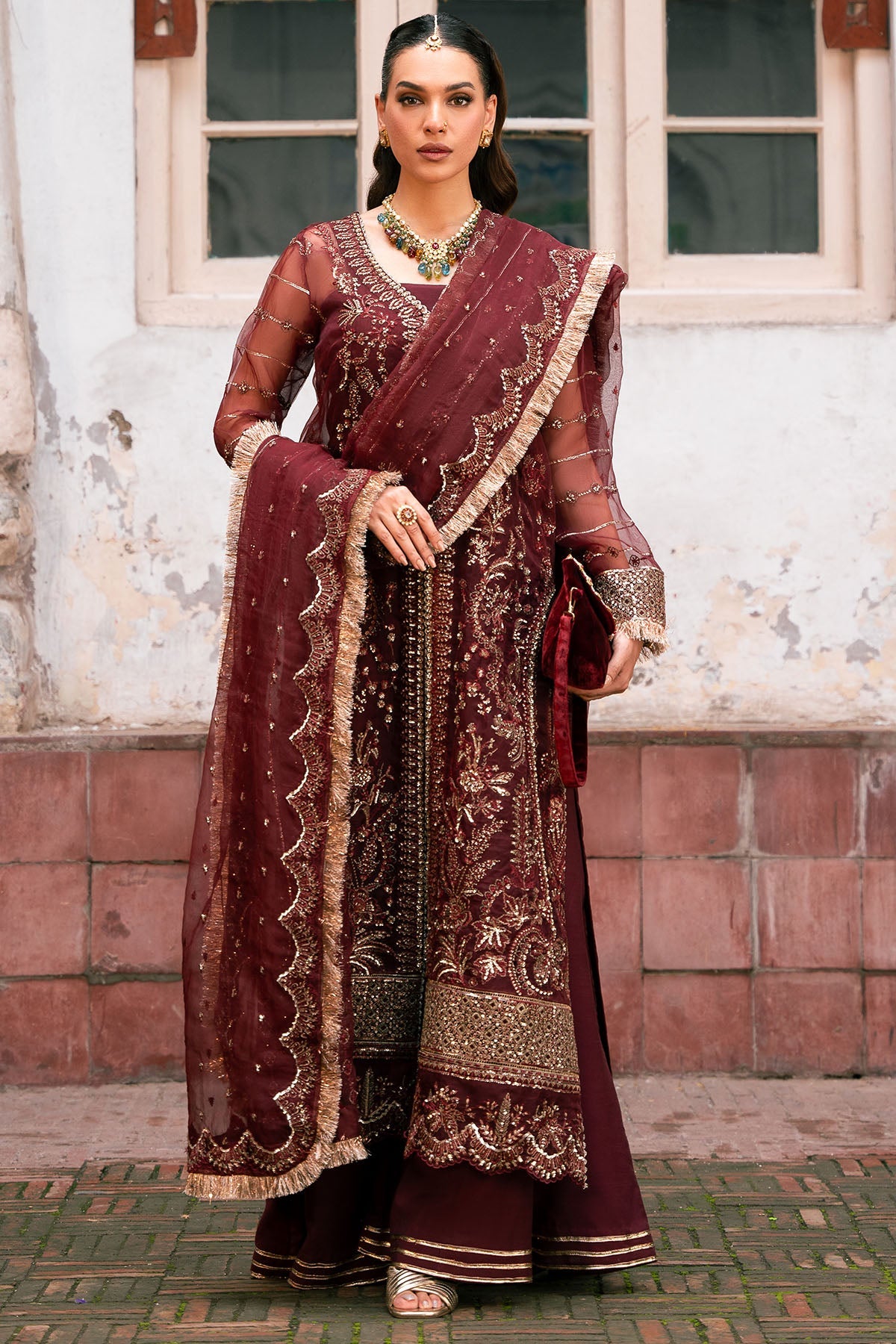 4819-HAIZA EMBROIDERED ORGANZA STITCHED