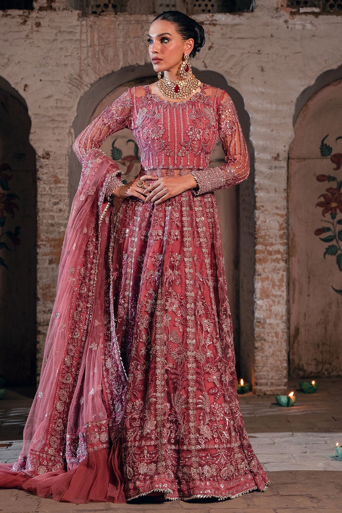 4827-RAYAH EMBROIDERED SILK NET STITCHED