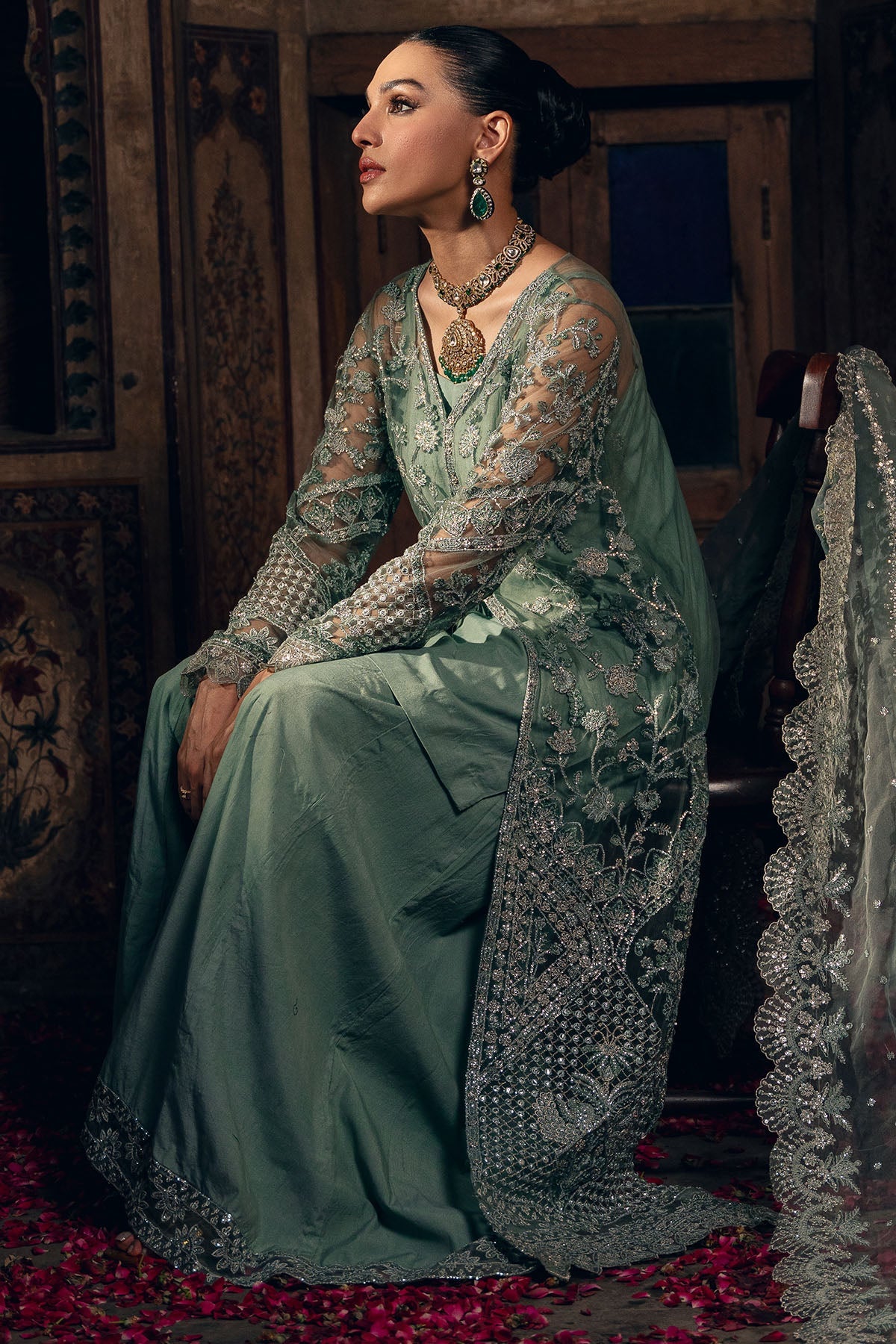 4828-ELHAM EMBROIDERED SILK NET STITCHED