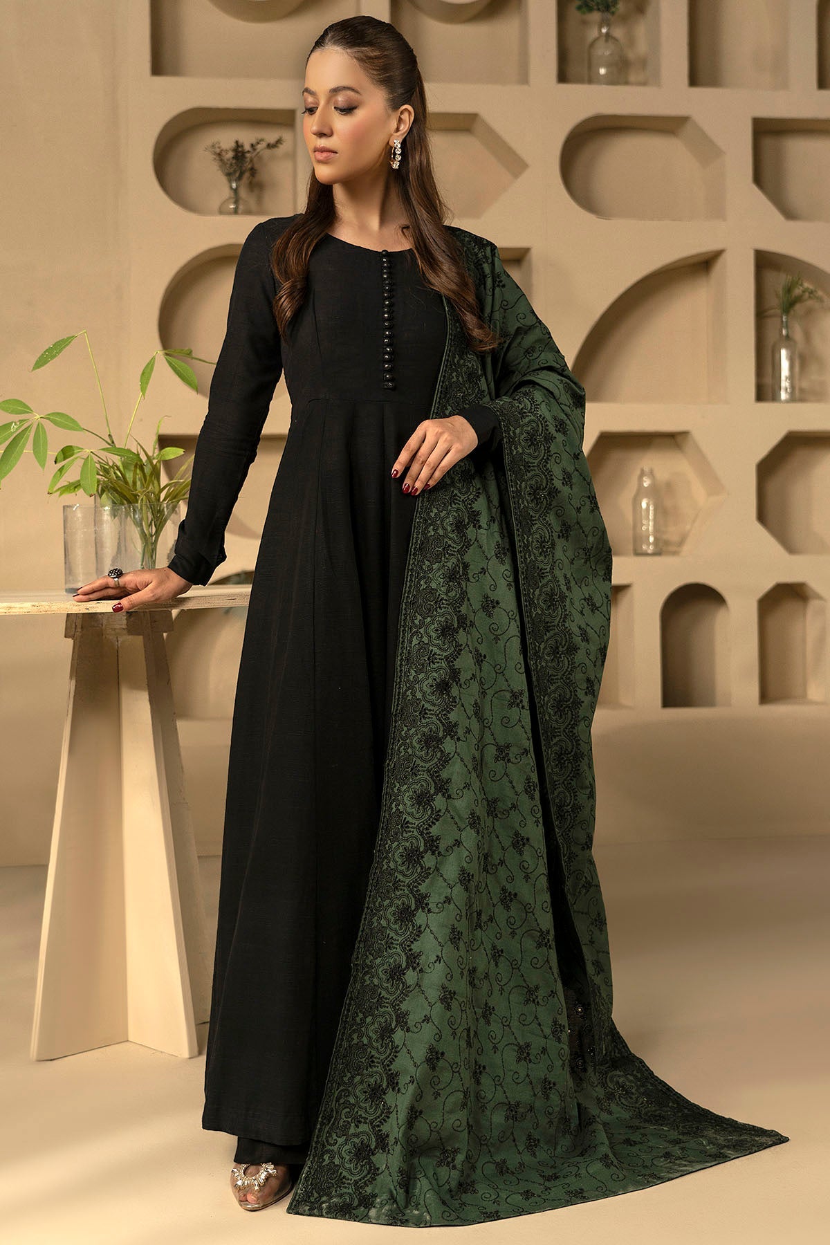 4904-ABLAH EMBROIDERED KHADDAR SHAWL