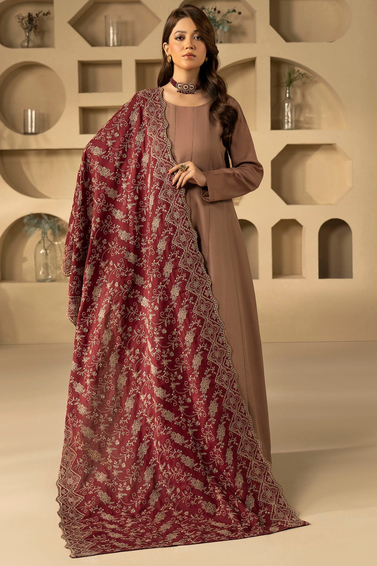4909-DANEEN EMBROIDERED KHADDAR SHAWL