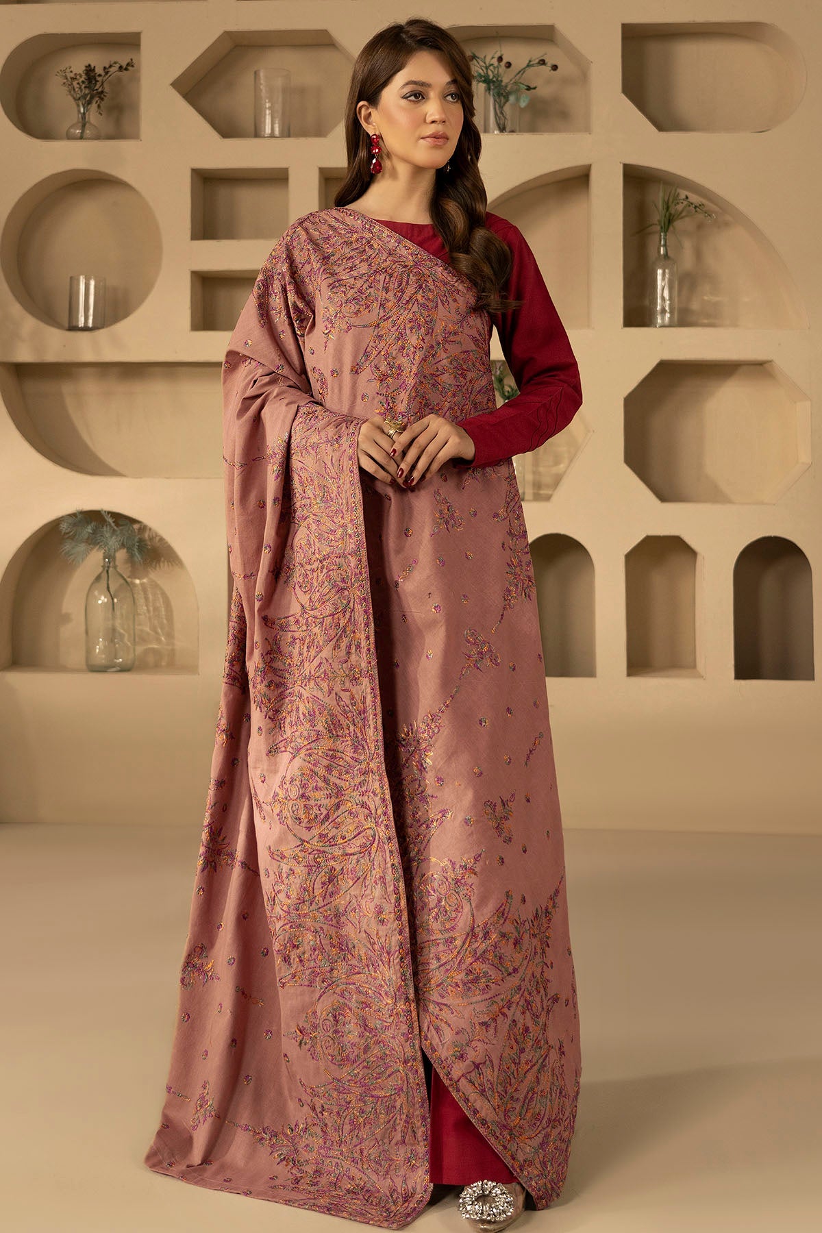4913-PARIZIA EMBROIDERED KHADDAR SHAWL