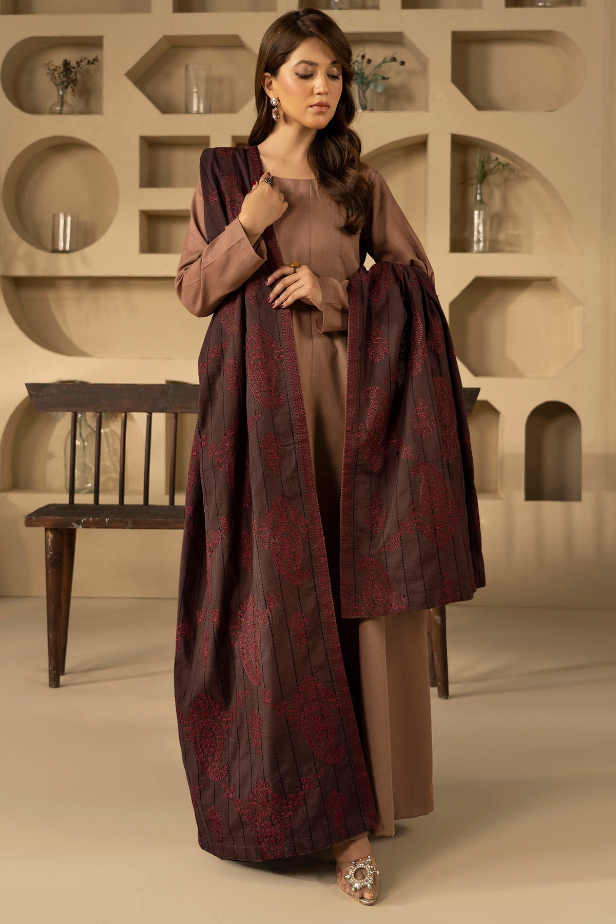 4919-MANAR EMBROIDERED KHADDAR SHAWL