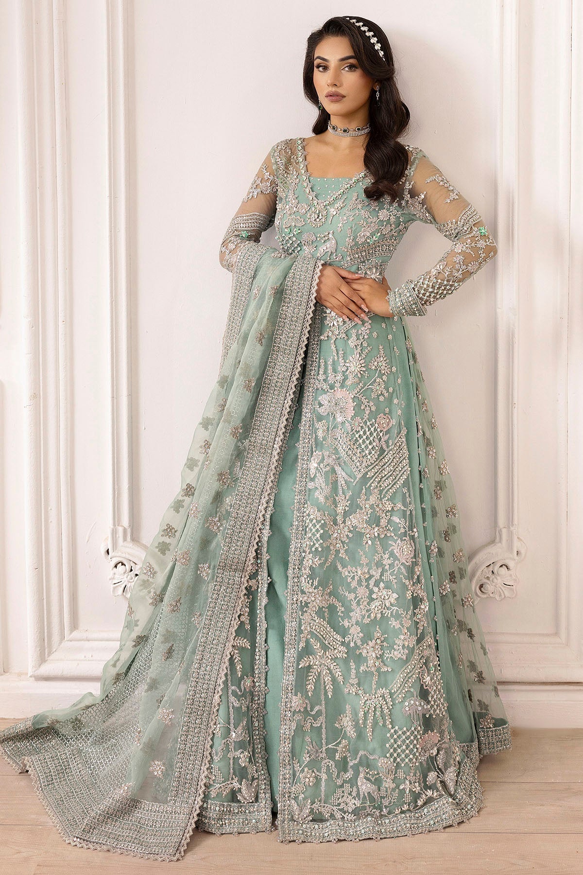 4932-AROOSH EMBROIDERED SILK NET UNSTITCHED