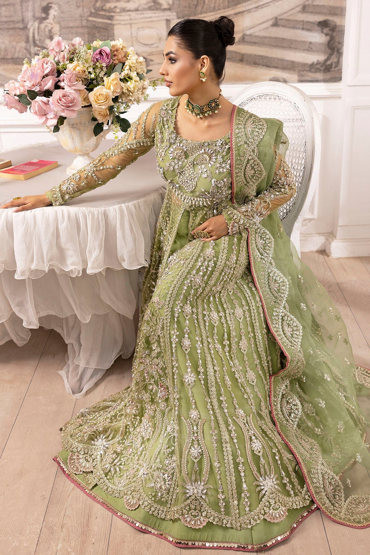 4933-IYARA EMBROIDERED SILK NET STITCHED