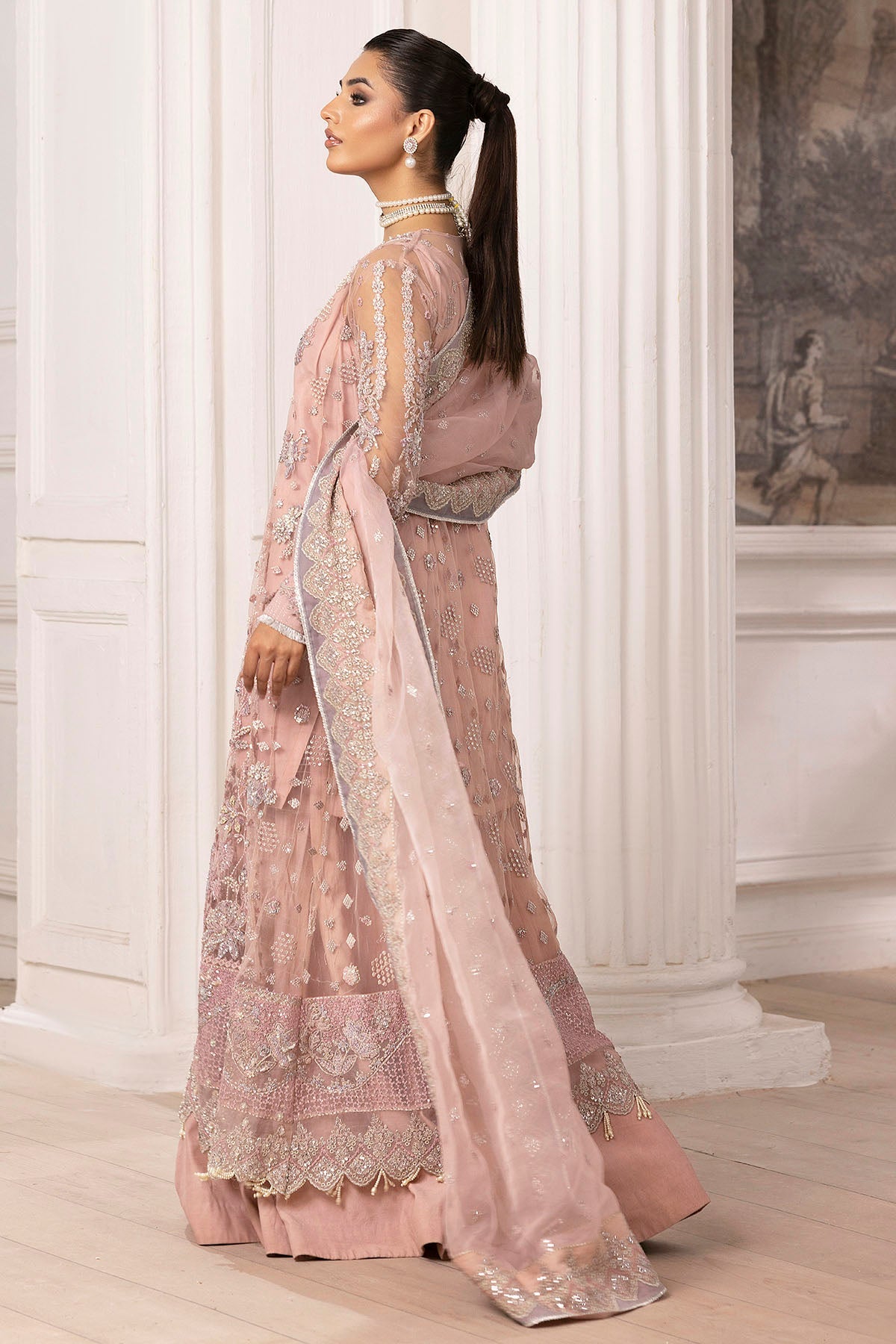 4935-AHLAM EMBROIDERED SILK NET STITCHED
