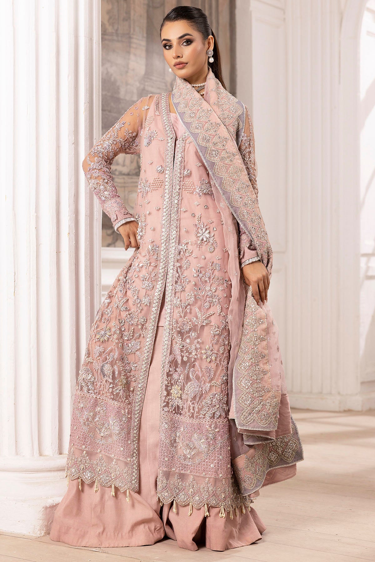 4935-AHLAM EMBROIDERED SILK NET STITCHED