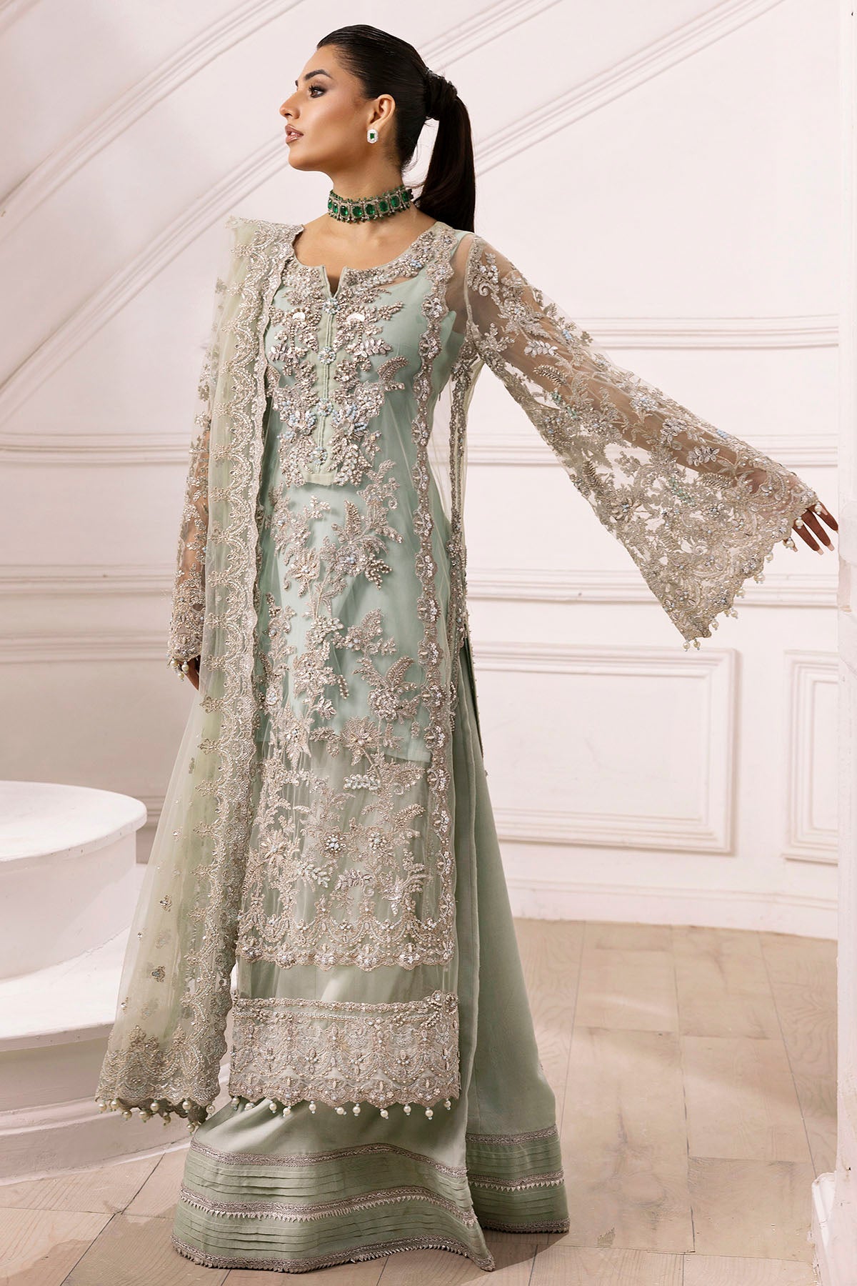 4936-JANAN EMBROIDERED SILK NET STITCHED