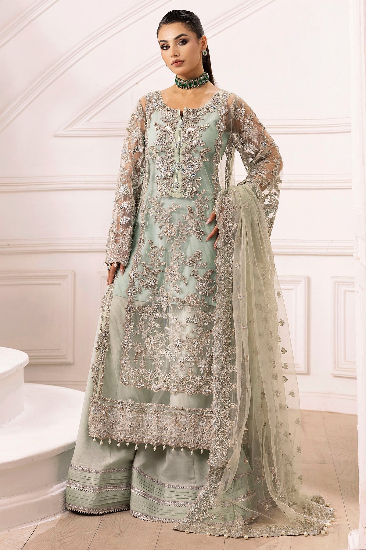 4936-JANAN EMBROIDERED SILK NET STITCHED