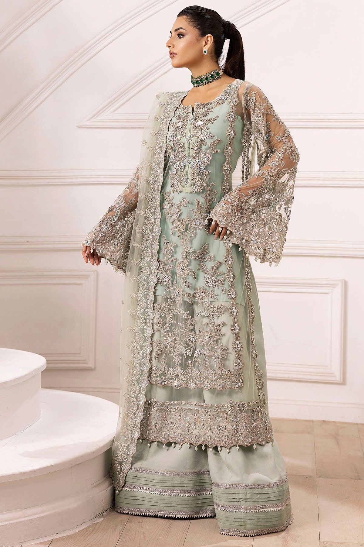 4936-JANAN EMBROIDERED SILK NET STITCHED