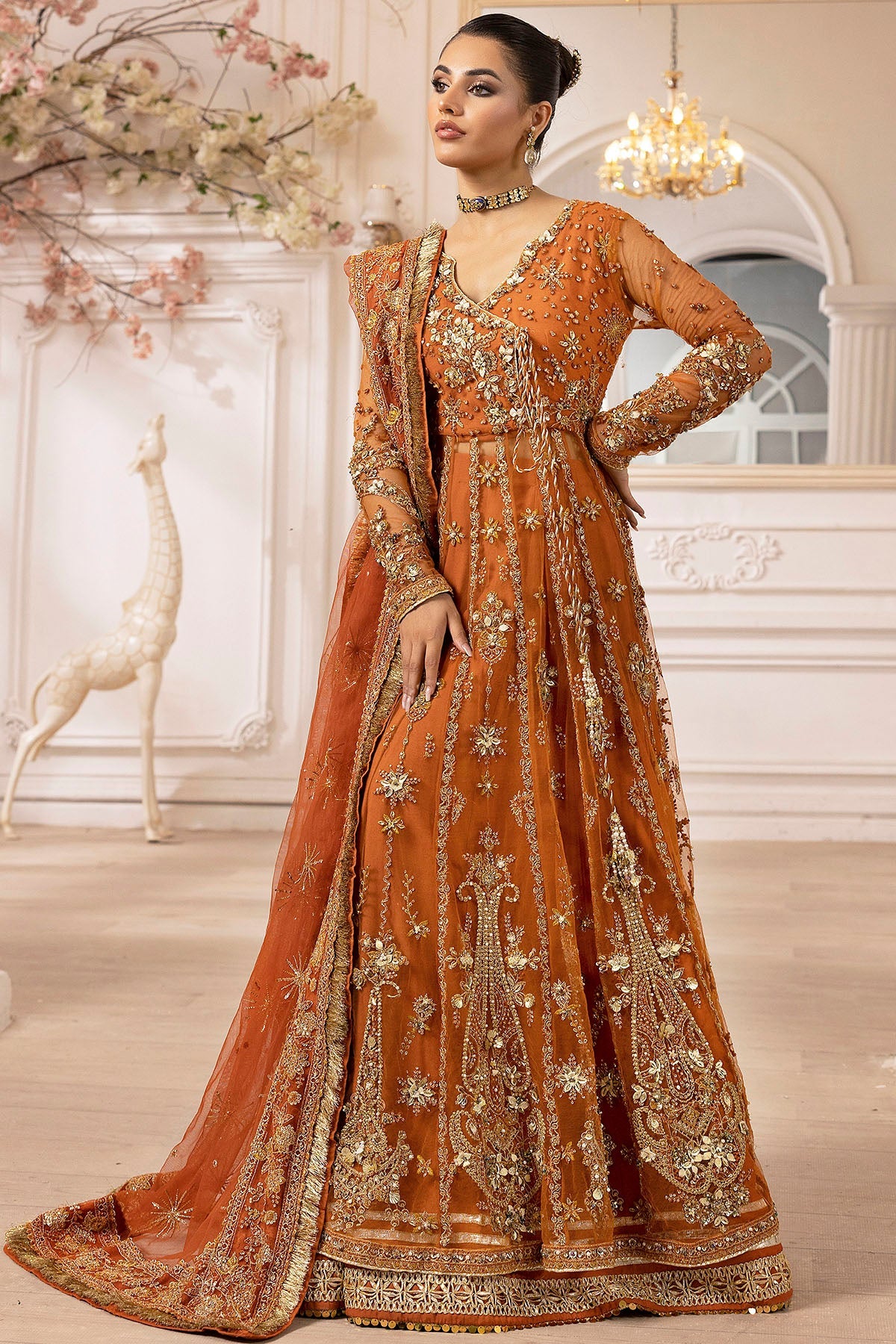 4938-RAHA EMBROIDERED SILK NET STITCHED