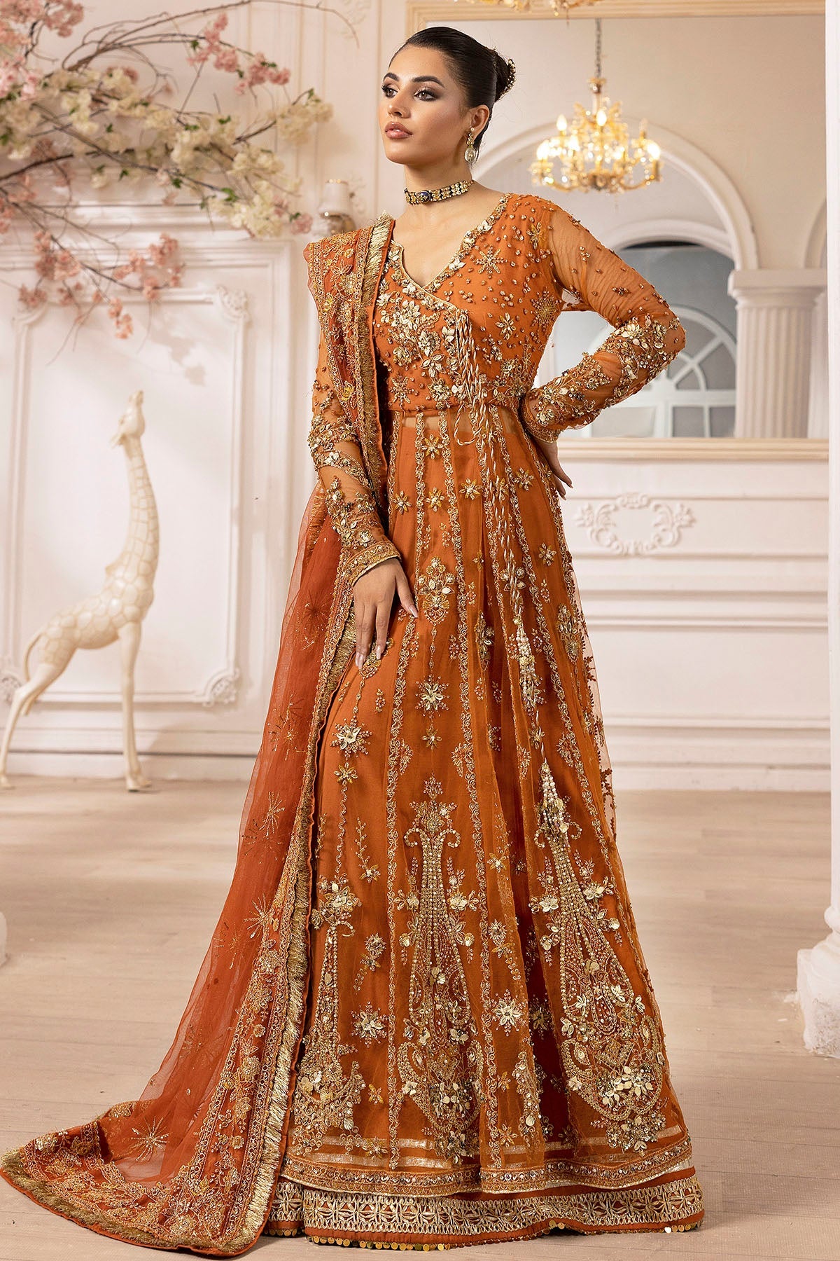 4938-RAHA EMBROIDERED SILK NET STITCHED