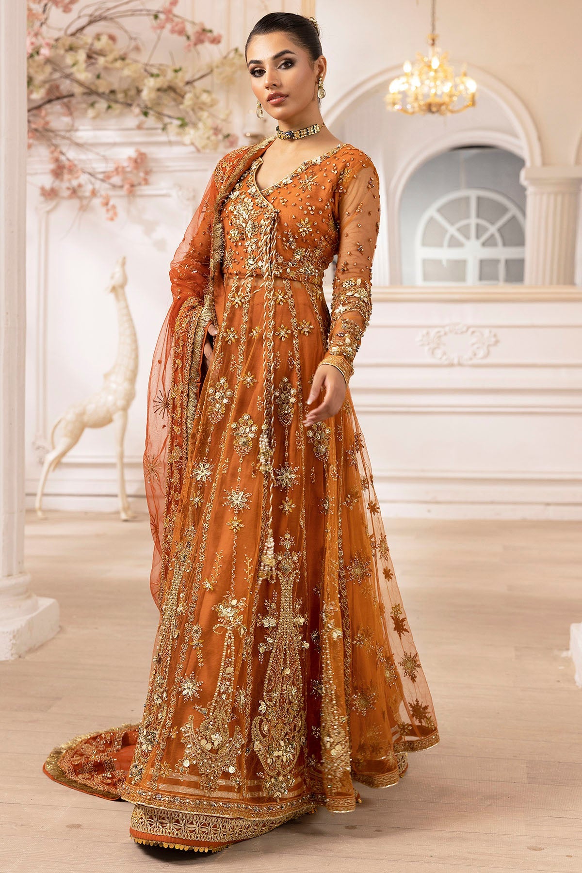 4938-RAHA EMBROIDERED SILK NET STITCHED