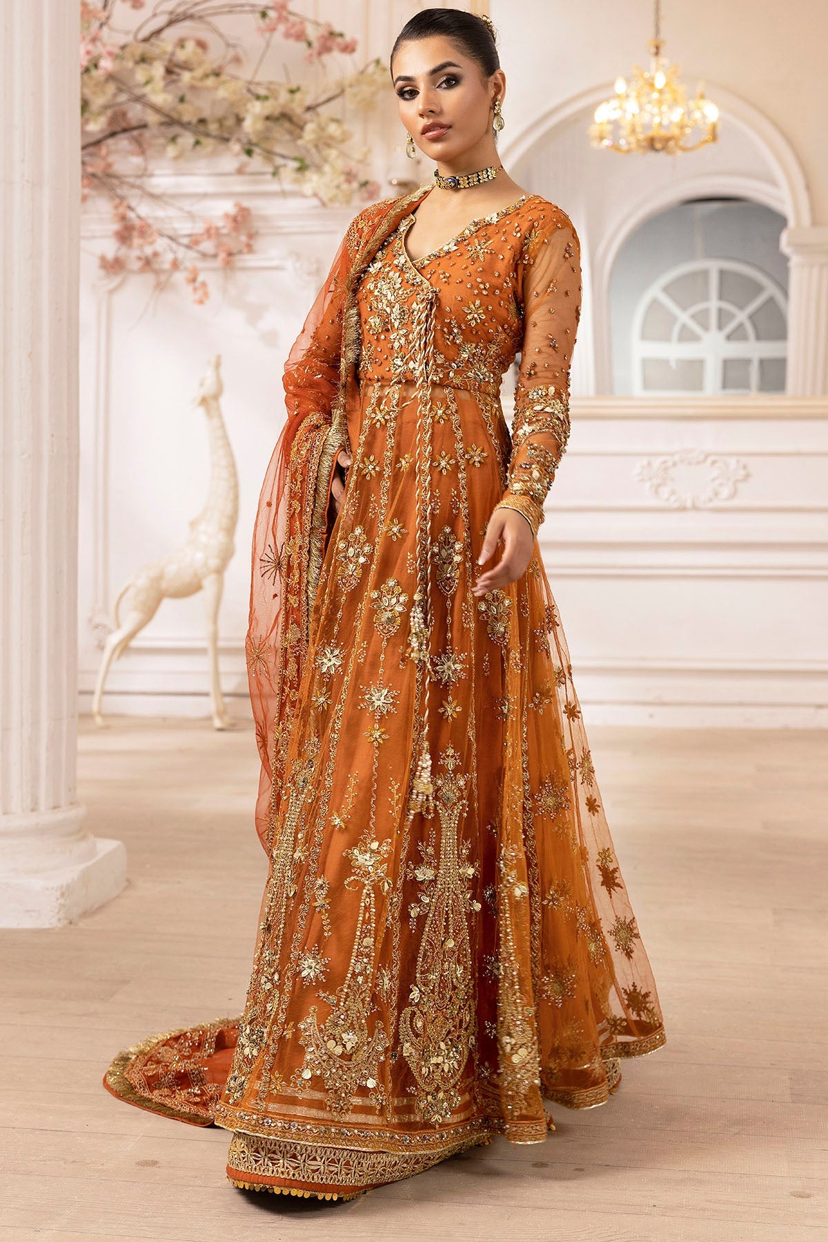 4938-RAHA EMBROIDERED SILK NET STITCHED