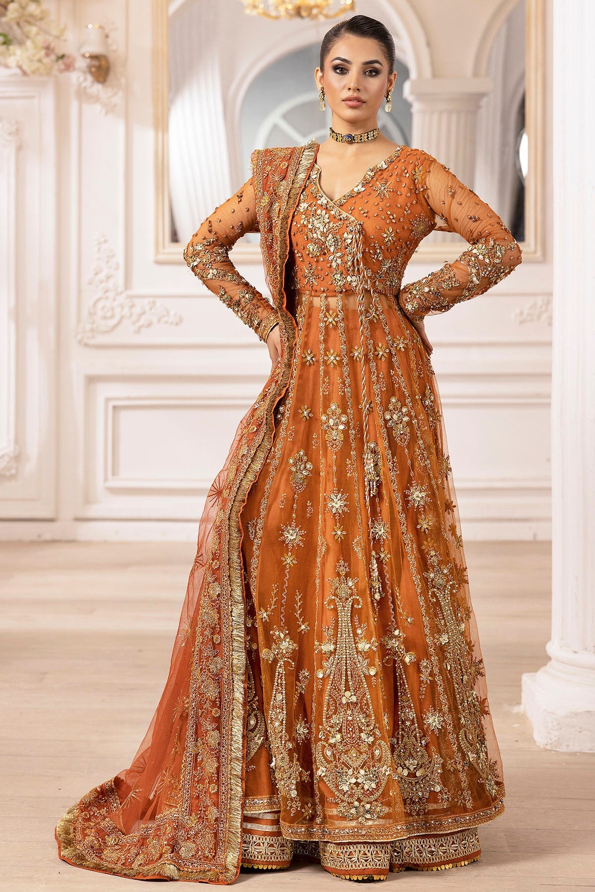 4938-RAHA EMBROIDERED SILK NET STITCHED