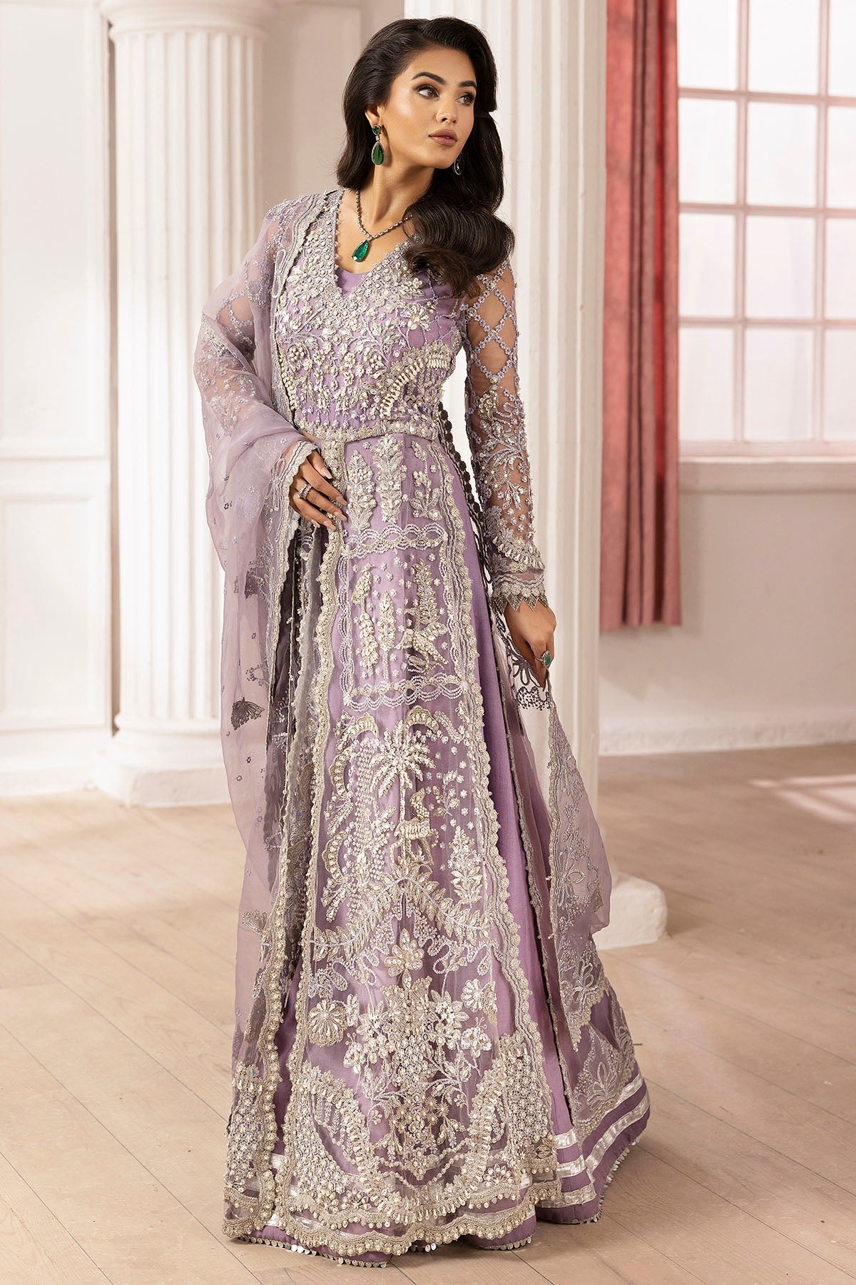 4939-YASHFA EMBROIDERED SILK NET STITCHED