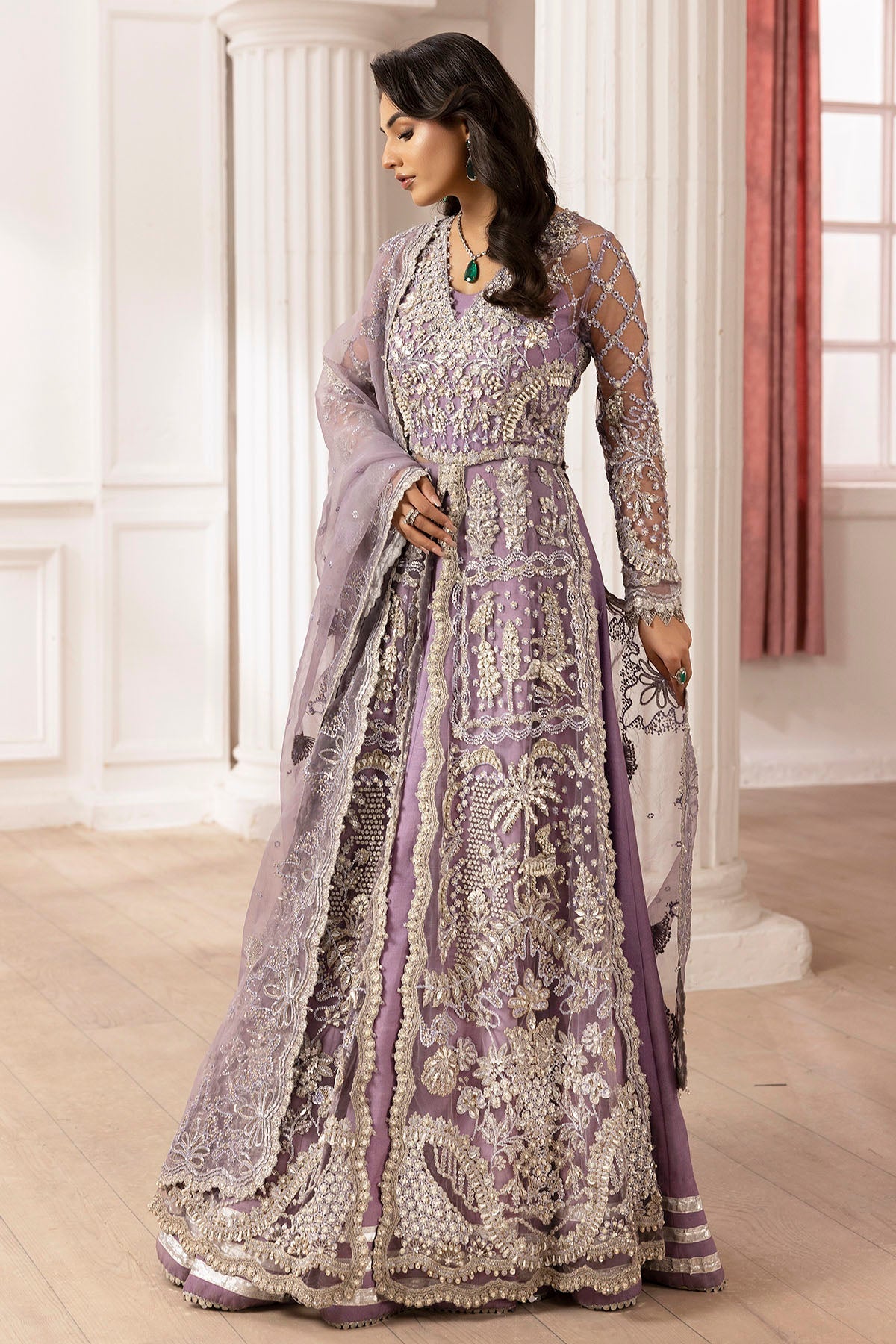 4939-YASHFA EMBROIDERED SILK NET STITCHED
