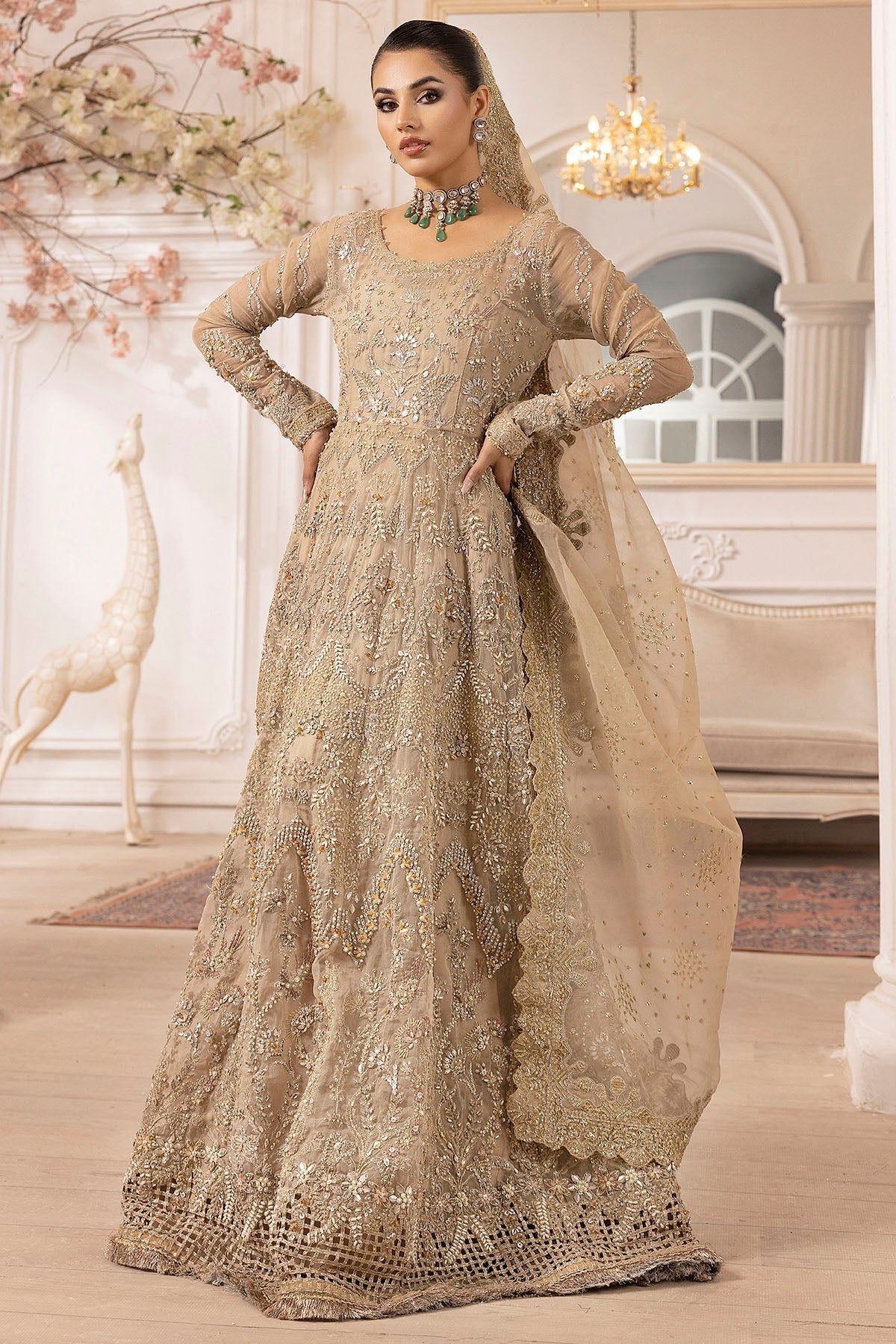4940-LAIRA EMBROIDERED ORGANZA UNSTITCHED