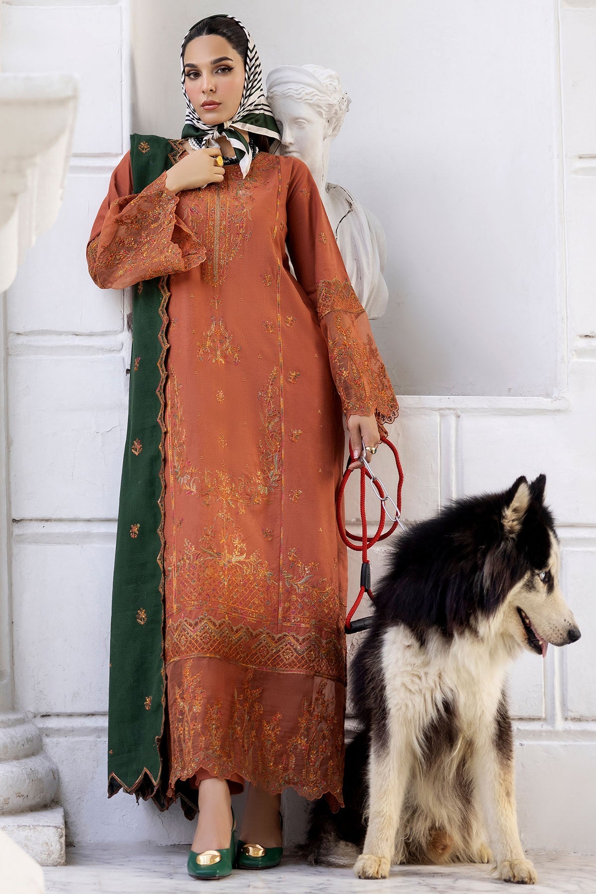 4997-PERISA EMBROIDERED KHADDAR STITCHED