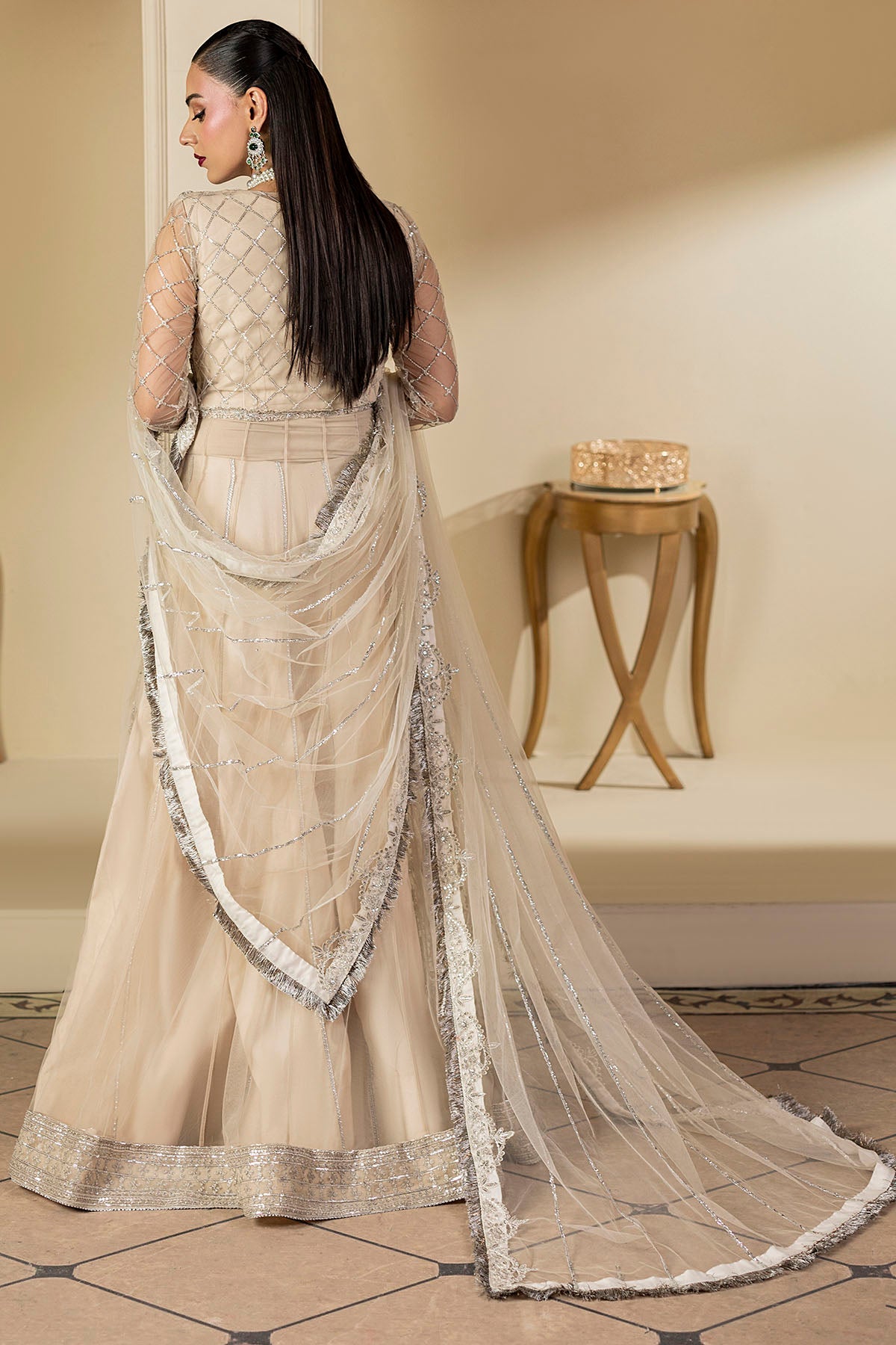 5131-DOVE EMBROIDERED SILK NET STITCHED